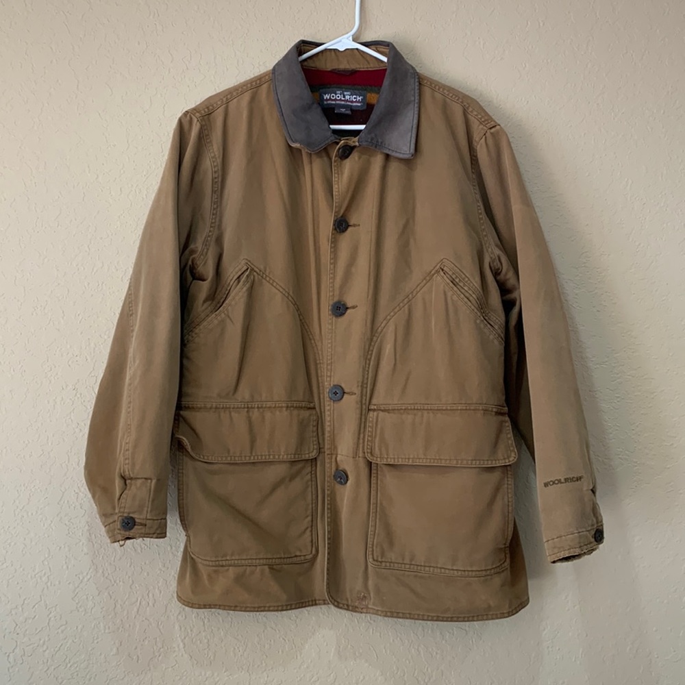 Woolrich fleece lined chore coat jacket Mens size medium brown.